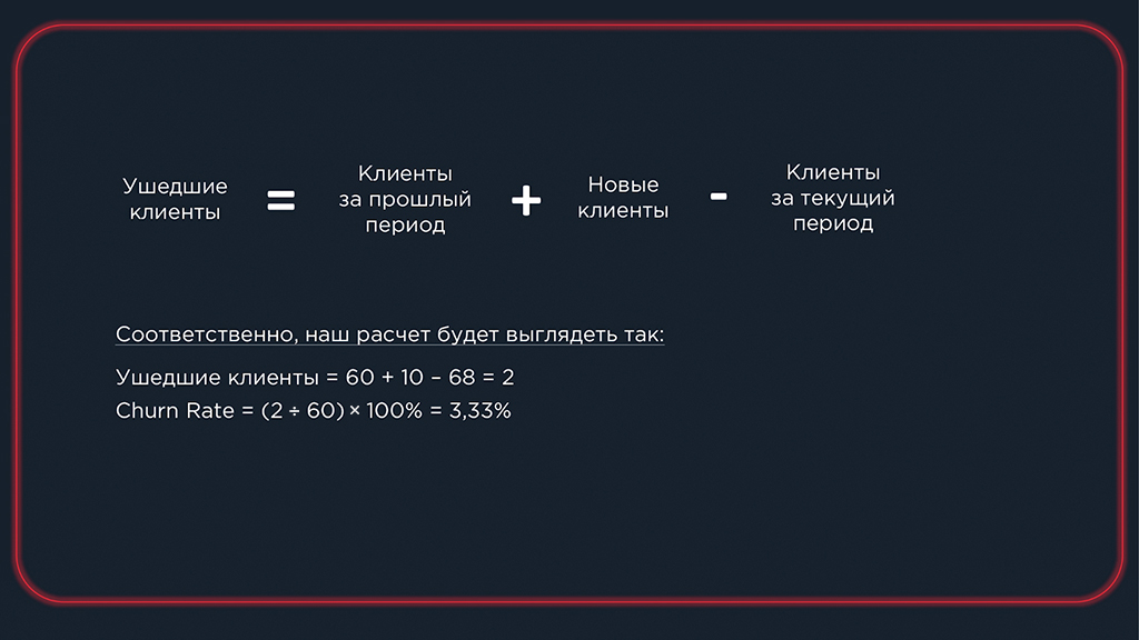 Пример расчета от этапа расчета ушедших клиентов до расчета Customer Churn Rate