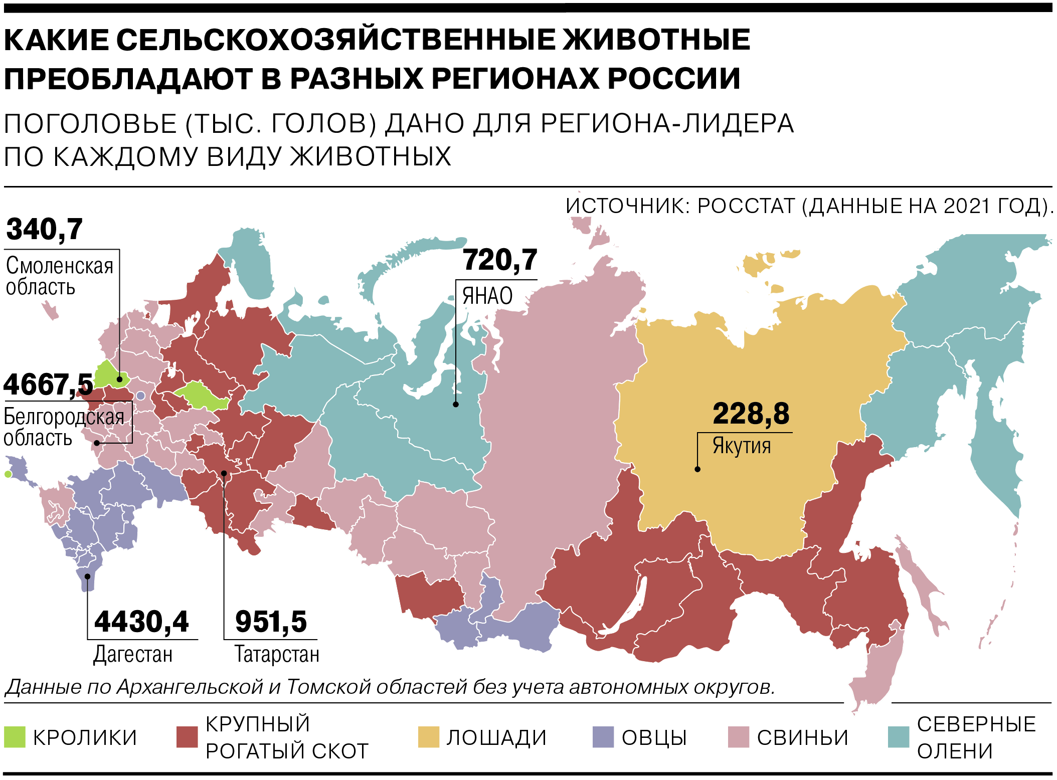 Какие сельскохозяйственные животные наиболее распространены в регионах РФ